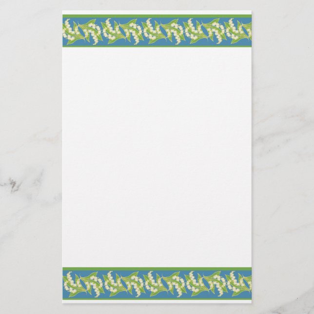 Chic Writing Paper: Lilies of the Valley, Blue Stationery (Front)