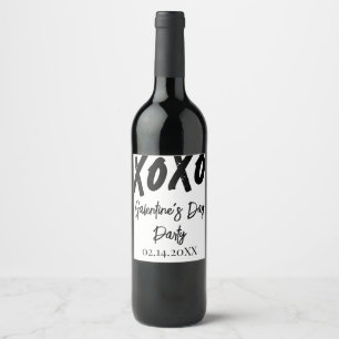 Chic XOXO Black and White Galentine's Day Party Wine Label