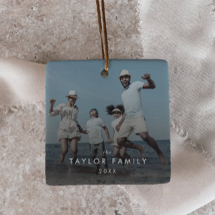 Chic Yearly Family Photo Overlay Keepsake Ceramic Ornament