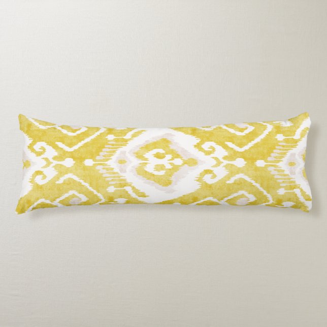 Chic yellow and grey damask ikat tribal pattern body cushion (Front)