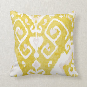 Chic yellow and grey damask ikat tribal pattern cushion