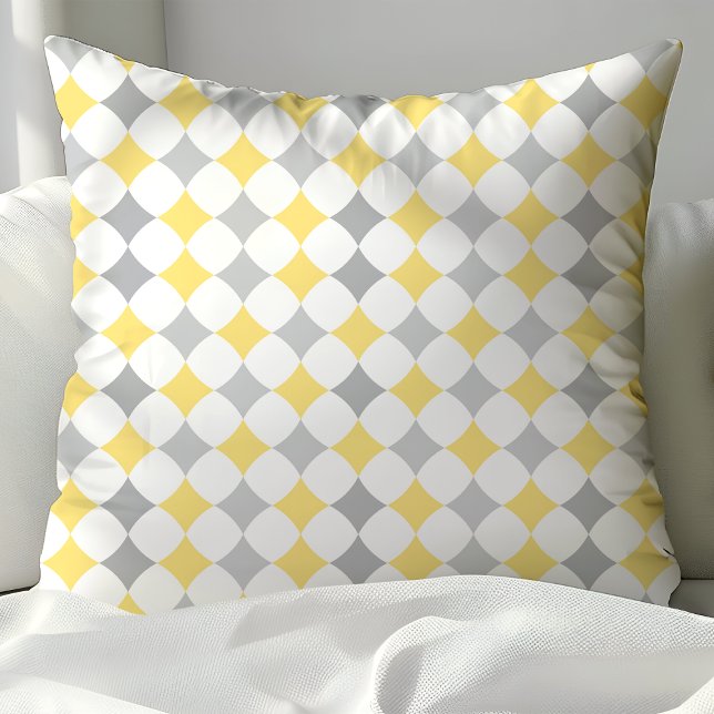 Chic Yellow and Grey Diamonds Pattern Cushion (Creator Uploaded)