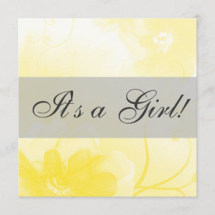 Chic Yellow and Grey Flower Baby Shower Invitation