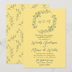 Chic Yellow and Tiber Blue Boho Botanical Wedding Invitation