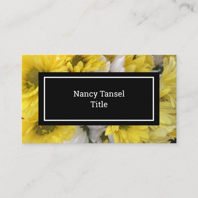 Chic Yellow And White Flowers Business Card (Front)