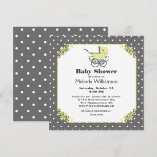 Chic Yellow Baby Pram Baby Shower Invitation