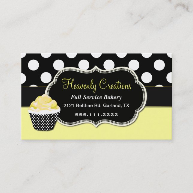 Chic Yellow & Black Custom Bakery Business Card (Front)