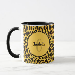 Chic Yellow & Black Leopard Cheetah Print Custom Mug
