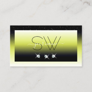 Chic Yellow Black Ombre Sparkle Diamonds Monogram Business Card