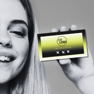 Chic Yellow Black Ombre Sparkle Diamonds with Logo Business Card