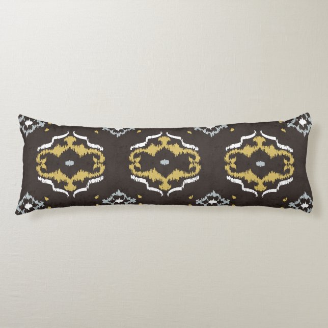 Chic yellow brown ikat tribal pattern body cushion (Front)