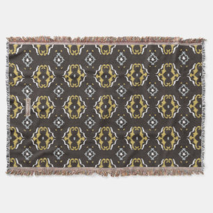 Chic yellow brown ikat tribal pattern throw blanket