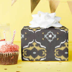 Chic yellow brown ikat tribal pattern wrapping paper