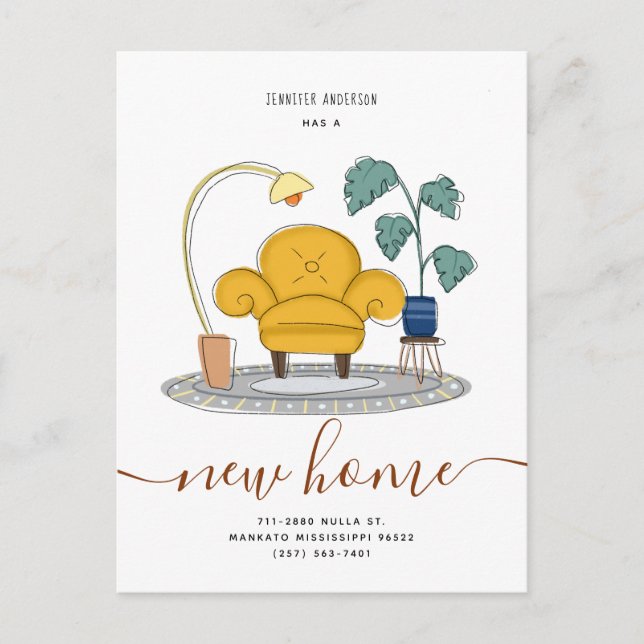 Chic Yellow Couch Living Room New Home Moving Announcement Postcard (Front)