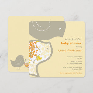 Chic Yellow Damask Chicks Baby Shower Party Invite