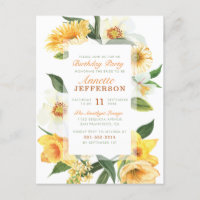 Chic Yellow Delicate Daisies Floral Birthday Party