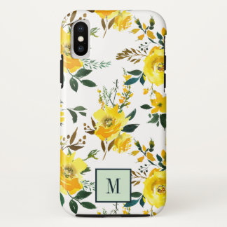 Chic Yellow Flowers and leaves monogram iPhone XS Case