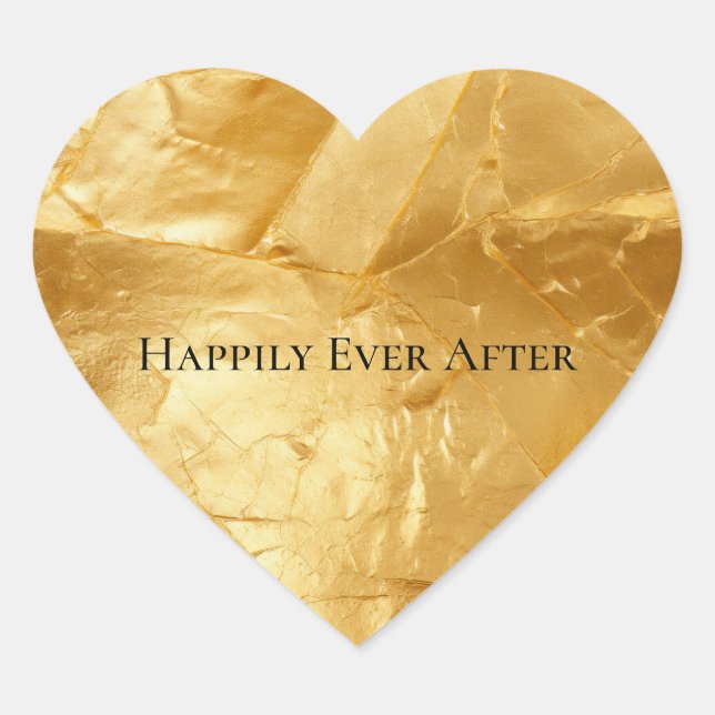 Chic Yellow Gold Glam Wedding Heart Sticker (Front)