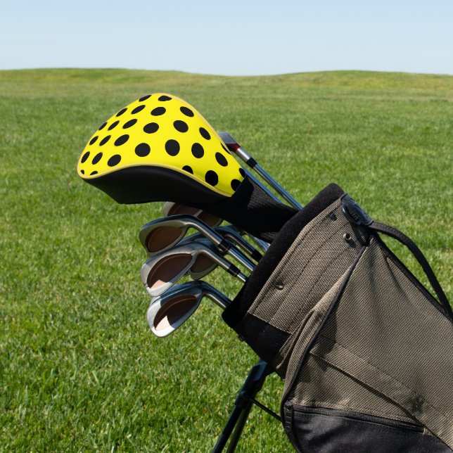Chic Yellow Golf Head Cover with Black Dot Pattern (In Situ)