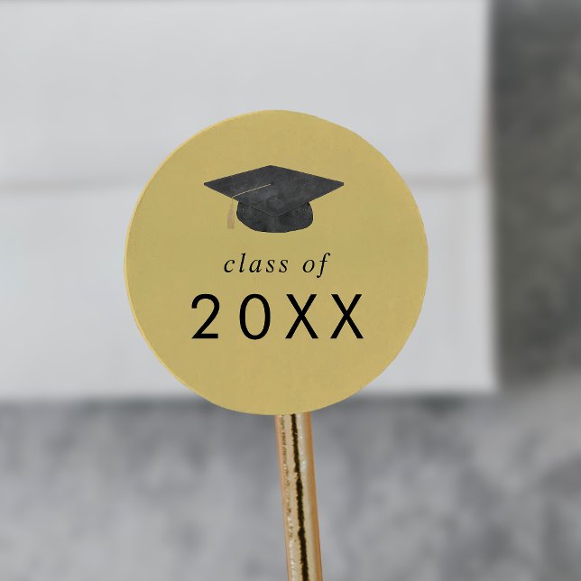 Chic Yellow Grad Cap Class Year Graduation Classic Round Sticker (Creator Uploaded)