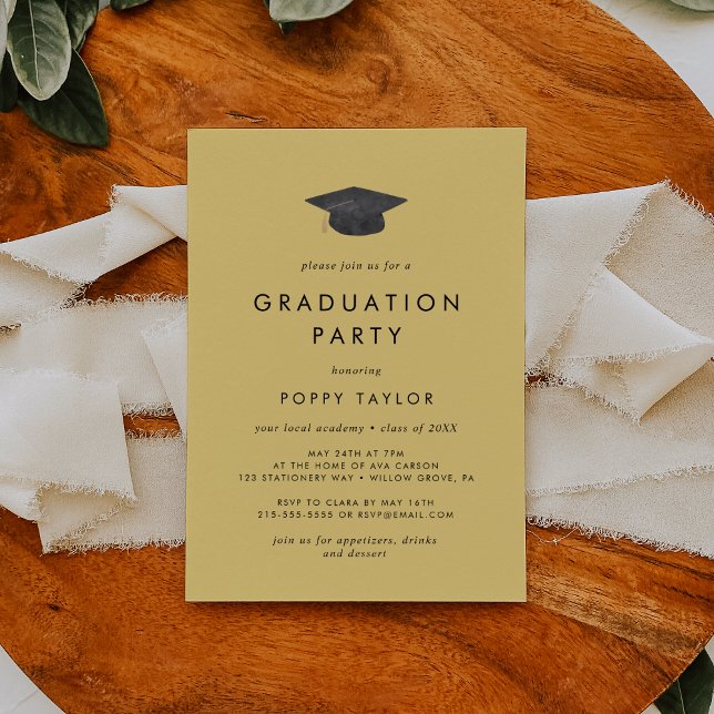 Chic Yellow Grad Cap Graduation Party Invitation (Creator Uploaded)