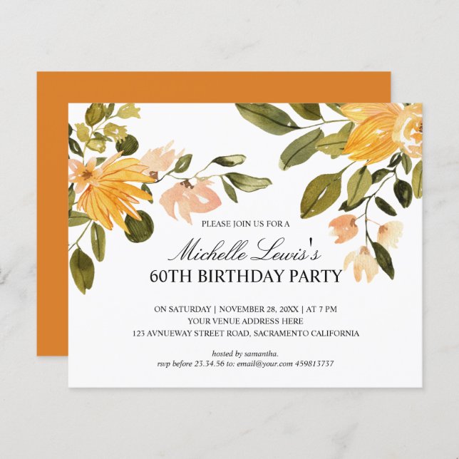 Chic Yellow green floral 60TH BIRTHDAY PARTY (Front/Back)