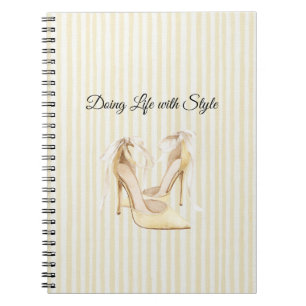 Chic Yellow High Heels Stripes Notebook
