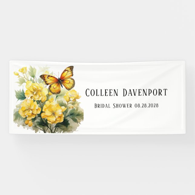 Chic Yellow Hydrangea Butterfly Bridal Shower Banner (Horizontal)