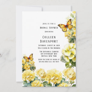 Chic Yellow Hydrangea Butterfly Bridal Shower Invitation