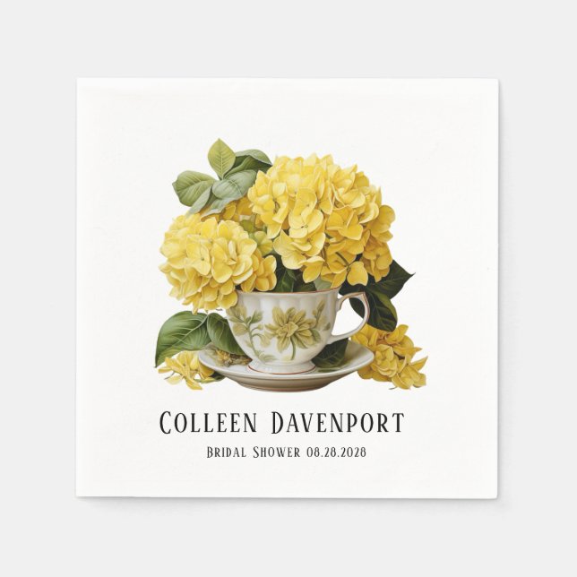 Chic Yellow Hydrangea Teacup Bridal Shower Napkin (Front)