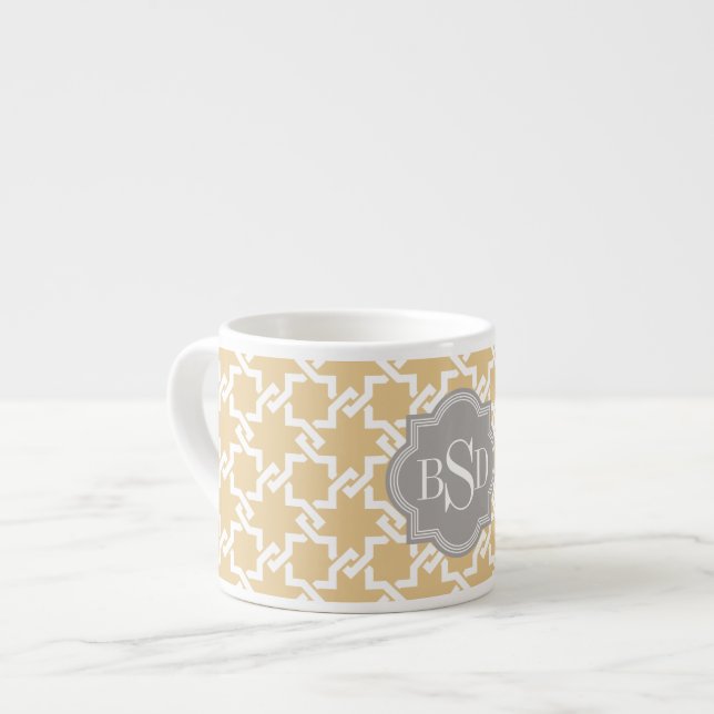 Chic yellow interlocking pattern monogram espresso cup (Front Left)