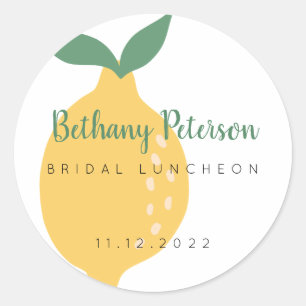 Chic Yellow Lemon Bridal Shower Luncheon Classic Round Sticker
