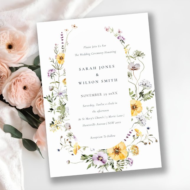Chic Yellow Lilac Wildflower Frame Wedding Invite (Creator Uploaded)