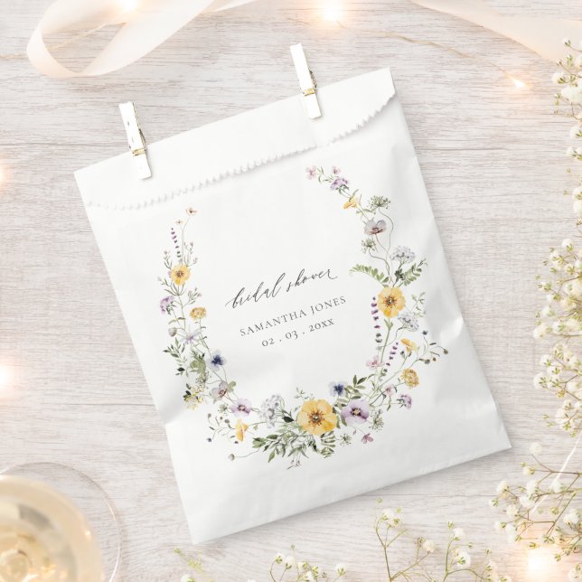 Chic Yellow Lilac Wildflower Wreath Bridal Shower Favour Bags (Clipped)
