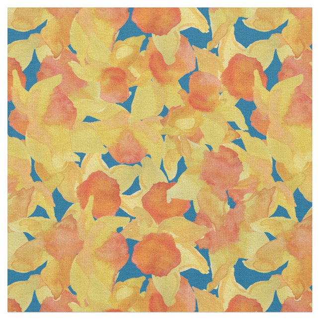 Chic Yellow Orange Daffodils Custom Floral Fabric (Close Up)
