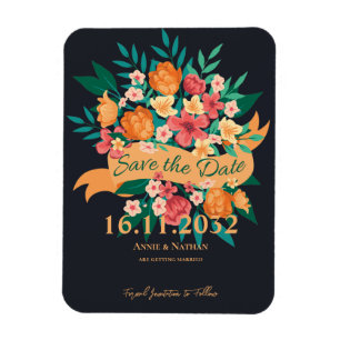 Chic Yellow Orange Florals Wedding Save the Date Magnet