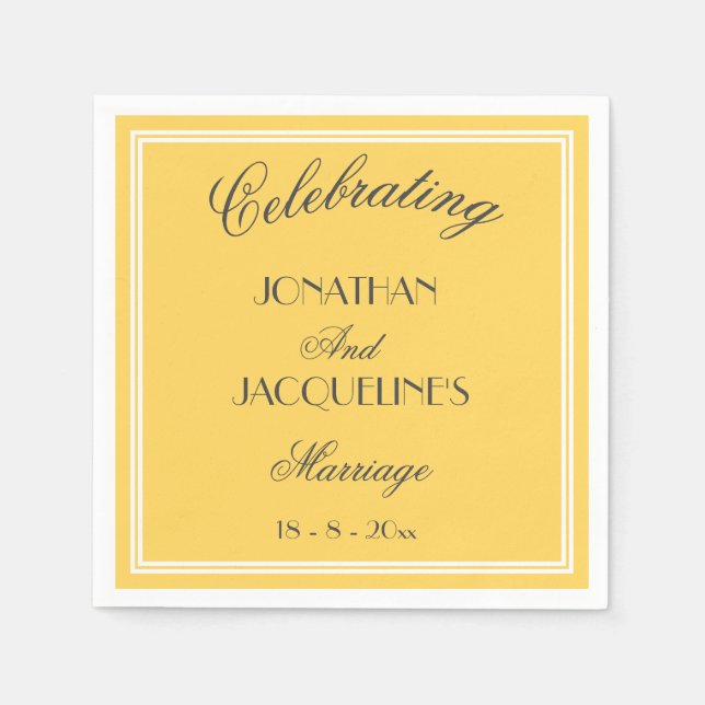 Chic Yellow Personalised Names Wedding Napkins (Front)