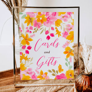 Chic yellow pink floral watercolor bridal sign