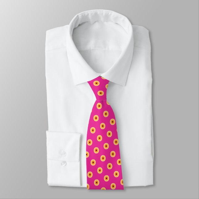 Chic Yellow Pink Polka Dot Tie (Tied)