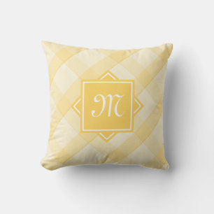 Chic Yellow Plaid With Modern Diagonal Monogram Cushion