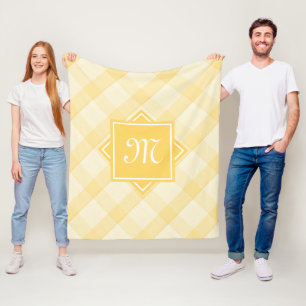 Chic Yellow Plaid With Modern Diagonal Monogram Fleece Blanket