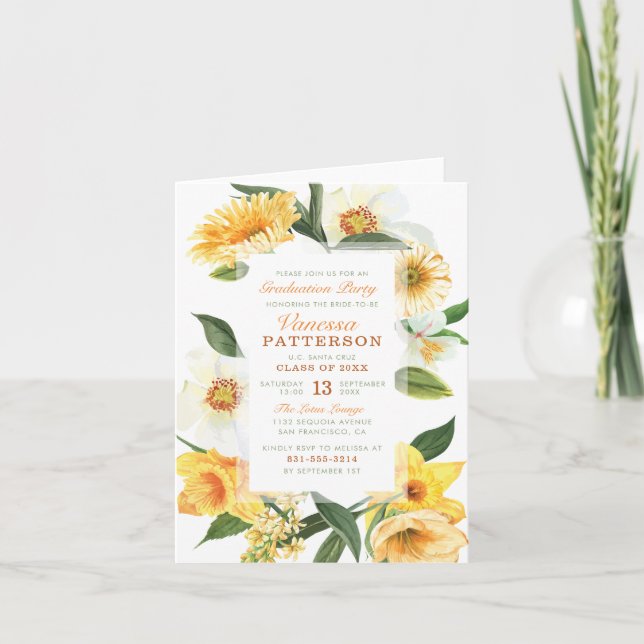 Chic Yellow Spring Anemones Beautiful Graduation Invitation (Front)