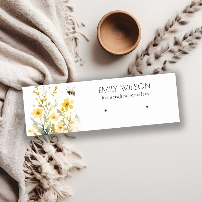Chic Yellow Spring Wildflower Bee Earring Display Mini Business Card (Creator Uploaded)
