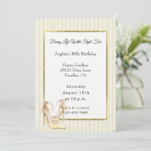 Chic Yellow Stripes High Heels Birthday Invitation