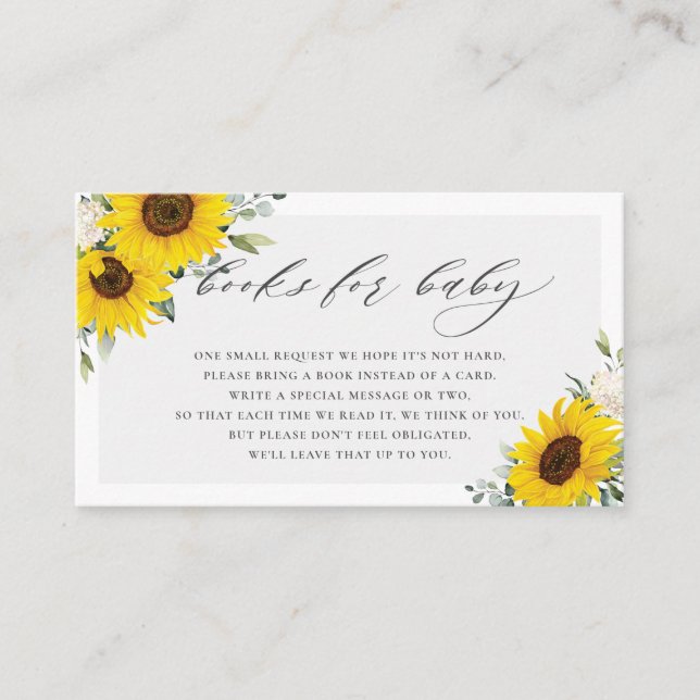 Chic Yellow Sunflower Floral Bring Books for Baby  Enclosure Card (Front)