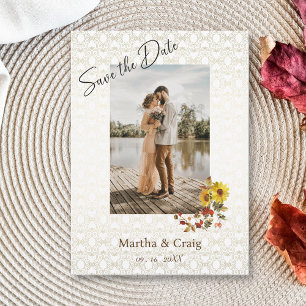 Chic Yellow Sunflower Lace Photo Save The Date Invitation