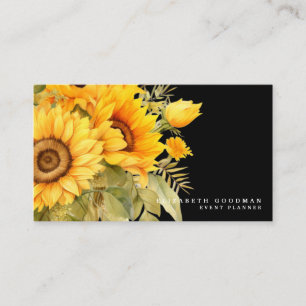 Chic Yellow Sunflowers Black Business Cards