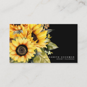 Chic Yellow Sunflowers Black Business Cards