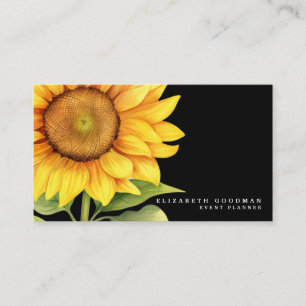 Chic Yellow Sunflowers Black Business Cards