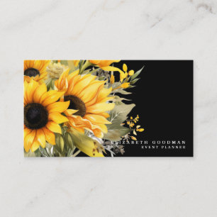 Chic Yellow Sunflowers Black Business Cards